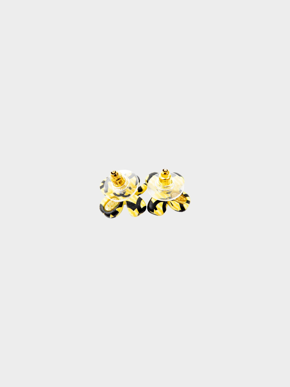 Chanel Spring 2002 Black and Yellow Four-Leaf Clover CC Stud Earrings