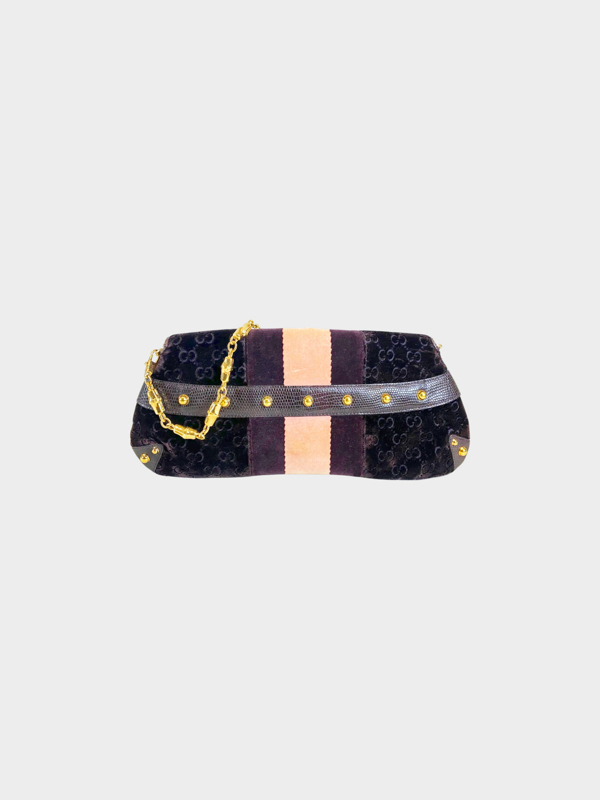 Gucci by Tom Ford 2000s Purple and Pink Velevet with Lizard Leather GG Monogram Horsebit Bag