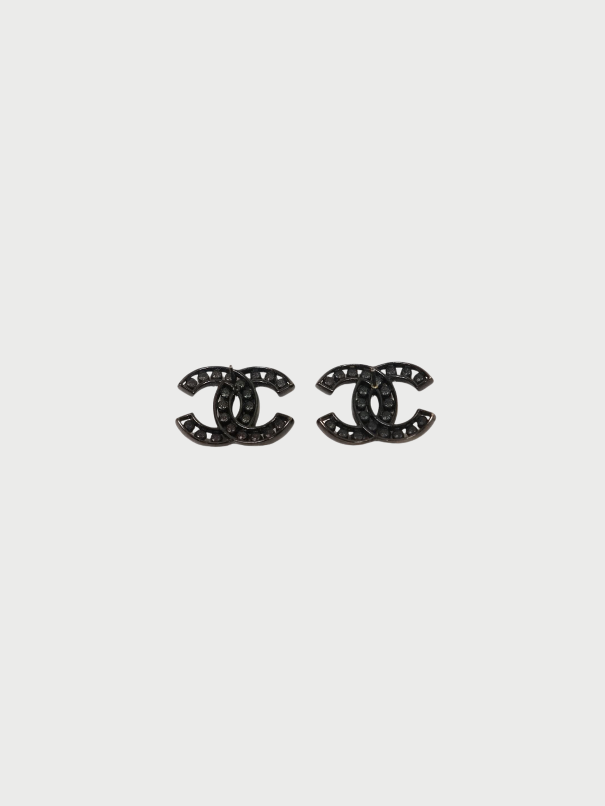 Chanel 2014 Black Plated Metal COCO Rhinestone Earrings