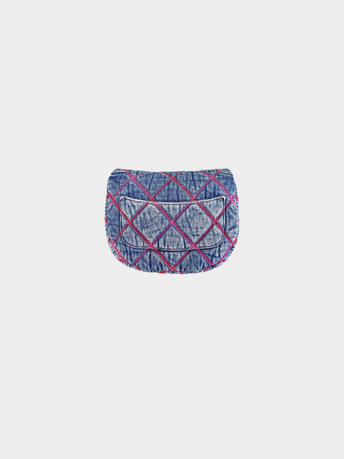 Chanel 2022 Denim Half Moon Bag with Pink Diamond Quilting