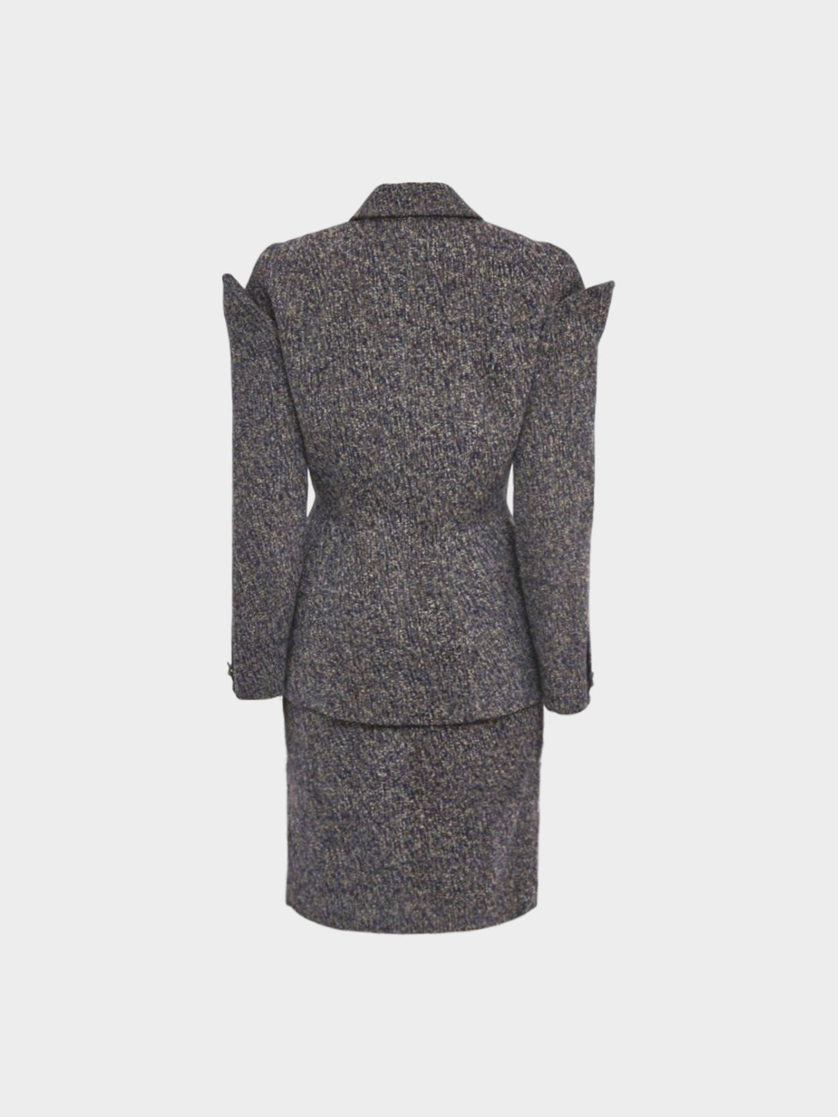 Thierry Mugler 1990s Blue and Grey Fitted Blazer and Skirt Set