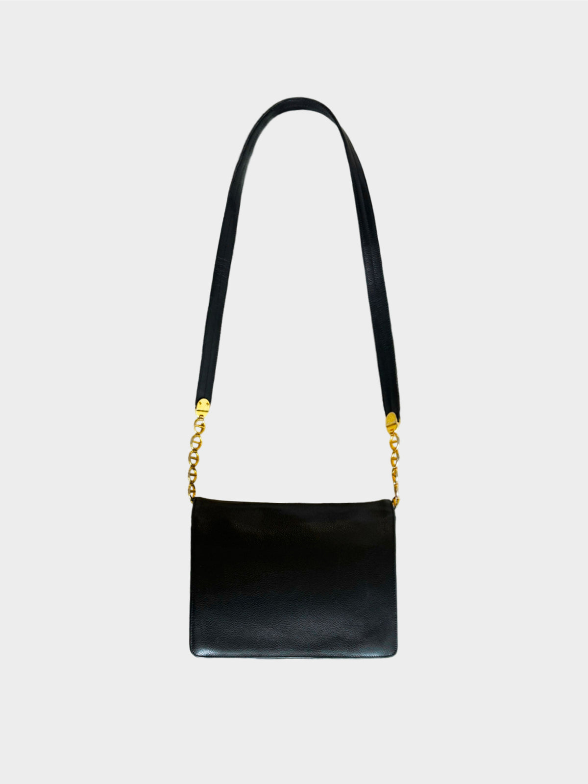 Christian Dior 1990s Black Leather Chain Link Shoulder Bag
