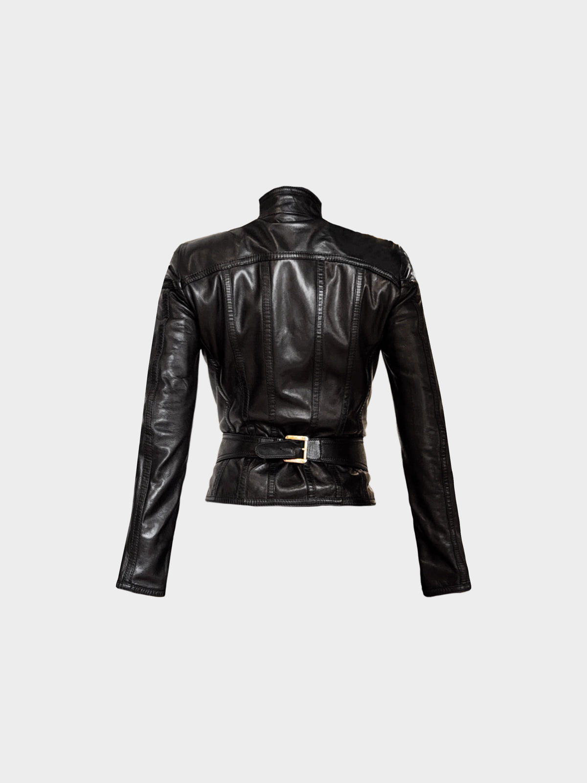 Gucci FW 2006 Black Leather GG Belted Jacket