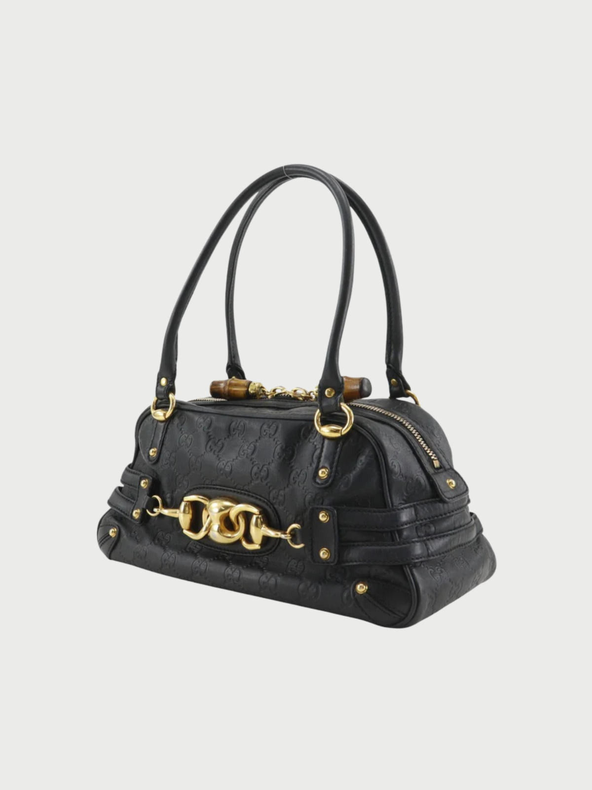 Gucci 2000s Gold Guccissima Leather Bamboo Horsebit Handbag