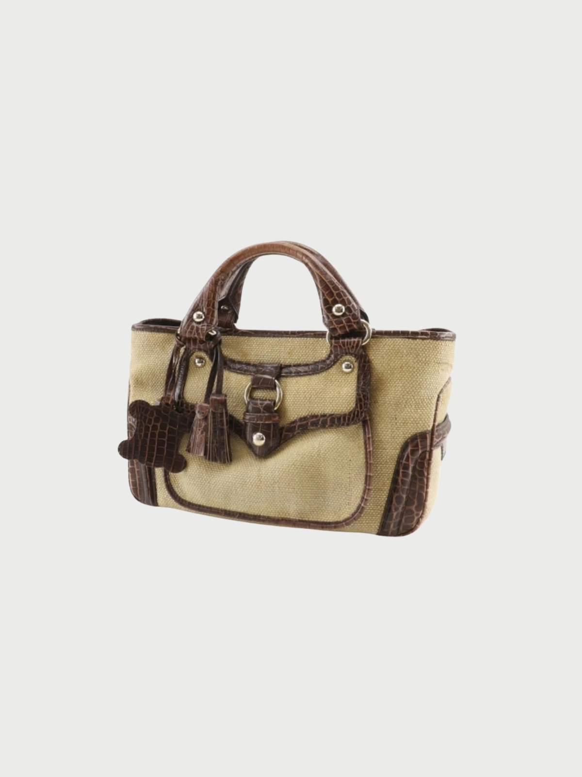 Celine 2000s Brown Straw-Embossed Leather Boogie Bag
