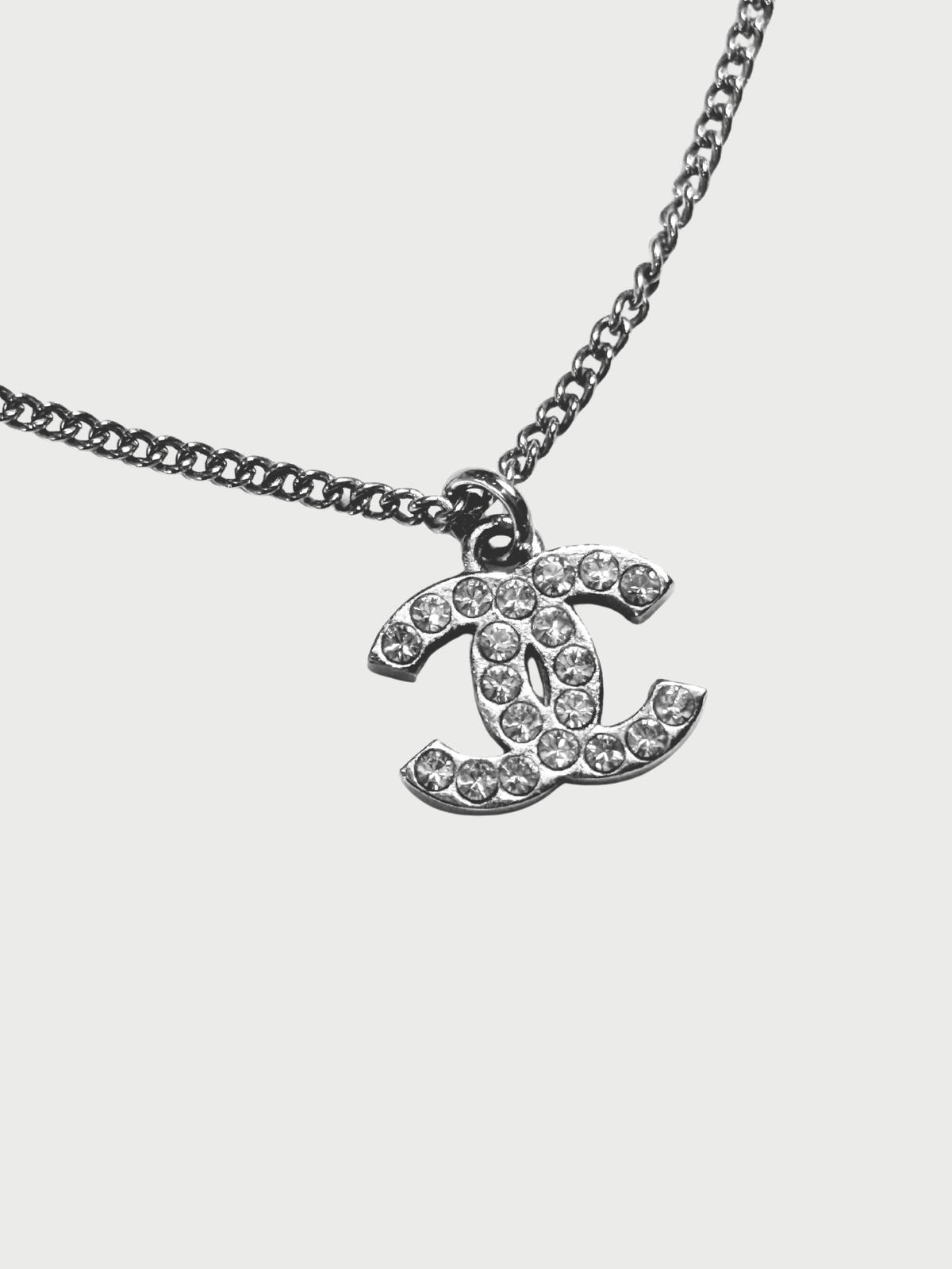 Chanel 2010s Silver Crystal Strass CC Pendant Necklace
