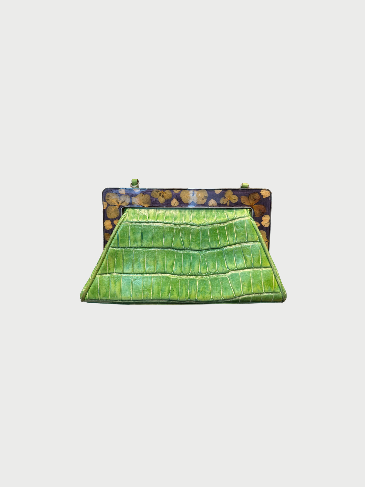 John Galliano 2000s Green Embossed Leather Frame Bag