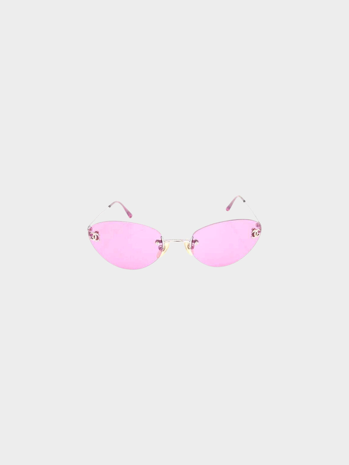 Chanel 2000s Pink Rimless CC 4003 Oval Sunglasses