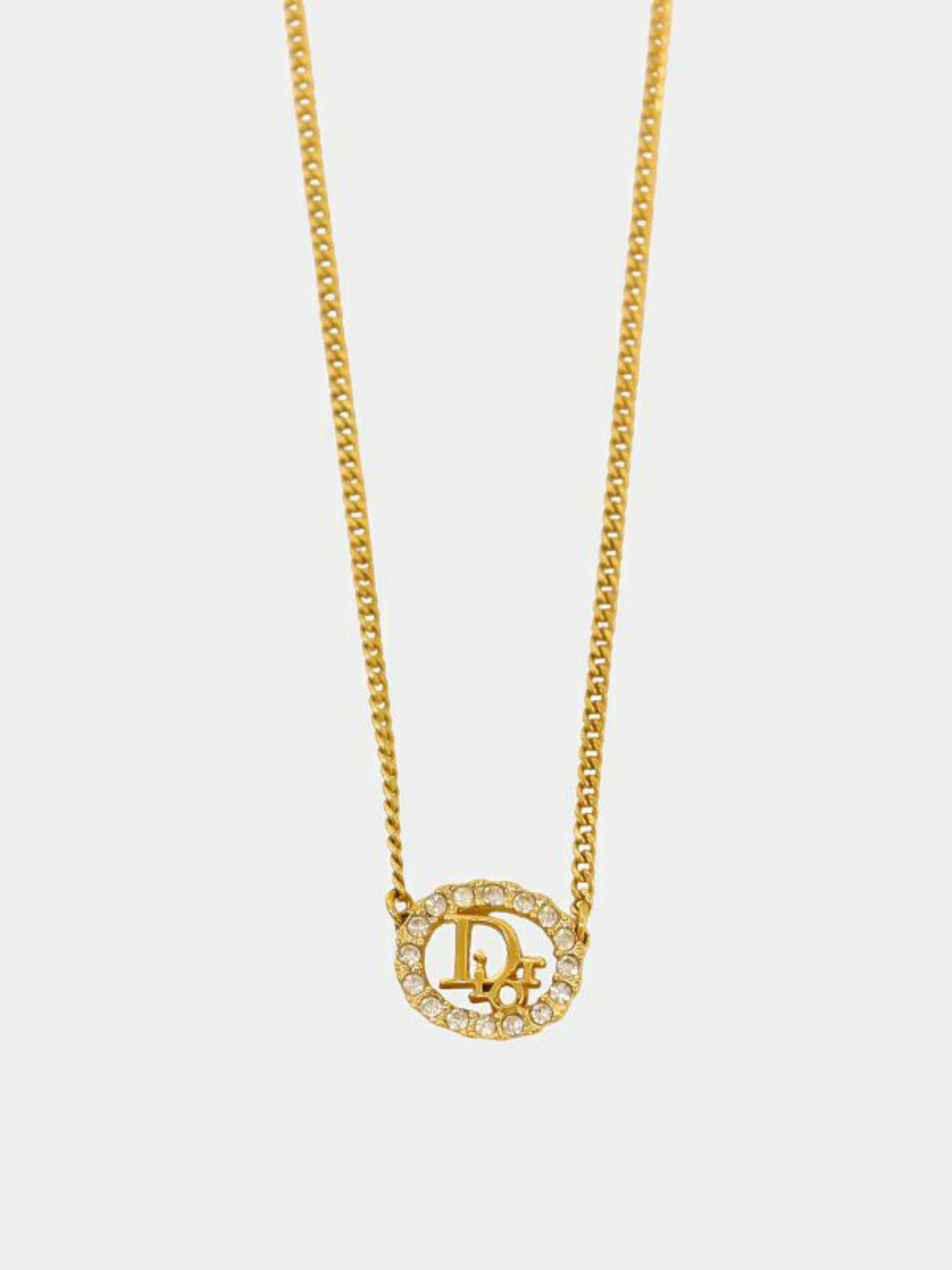 Christian Dior 2000s Gold Logo Round Rhinestone Necklace