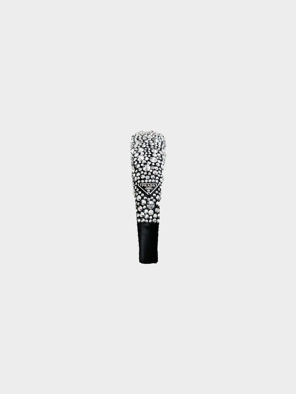 Prada 2020s Black Satin and Silver Crystal Studded Headband