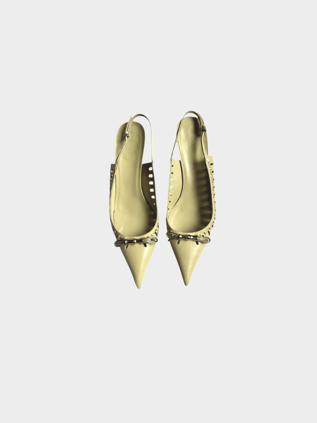 Gucci 2000s Beige Leather Bow Tie Slingback Mules