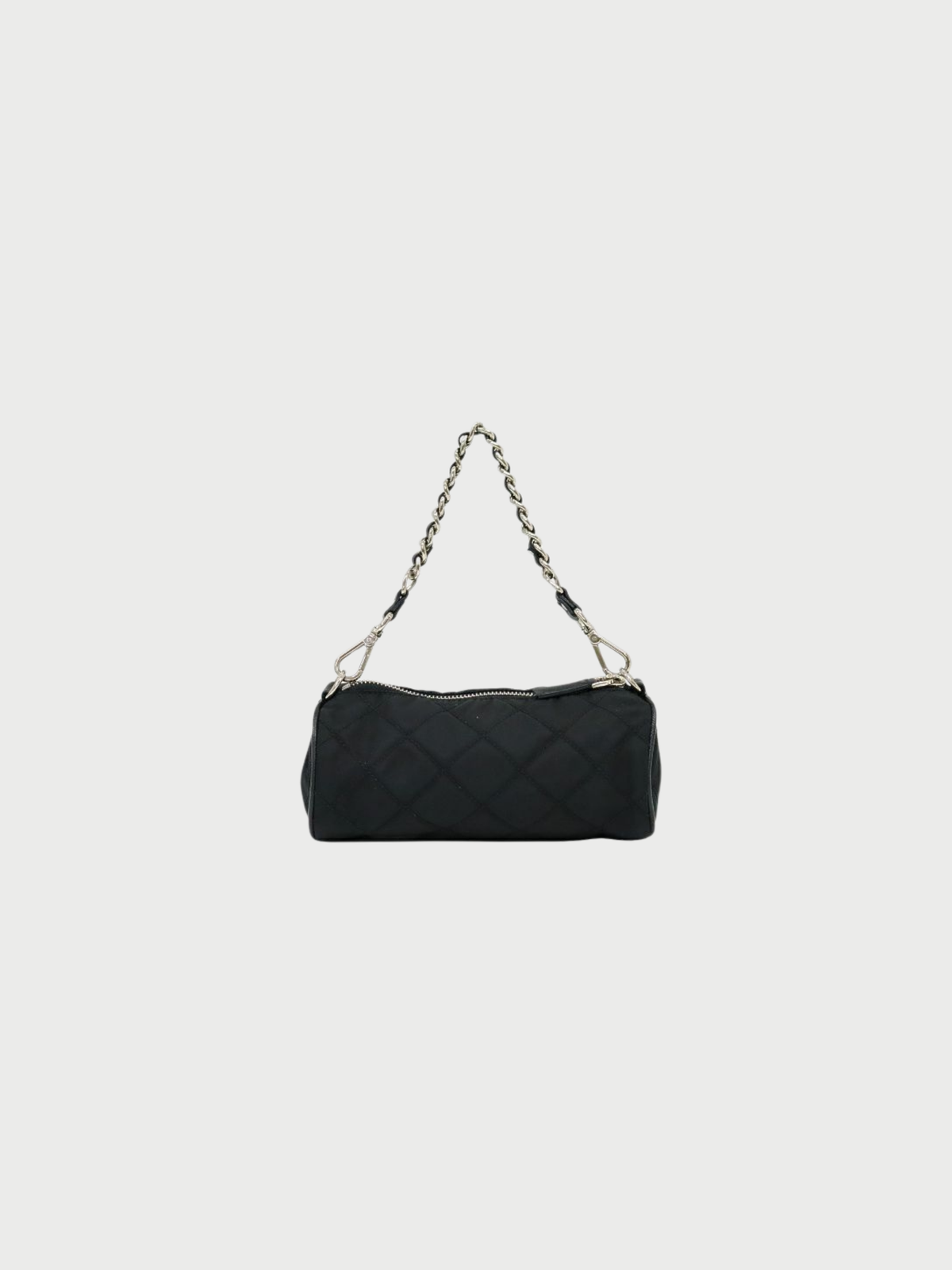 Prada 2000s Black Quilted Nylon Chain Handbag with Triangle Logo Plaque