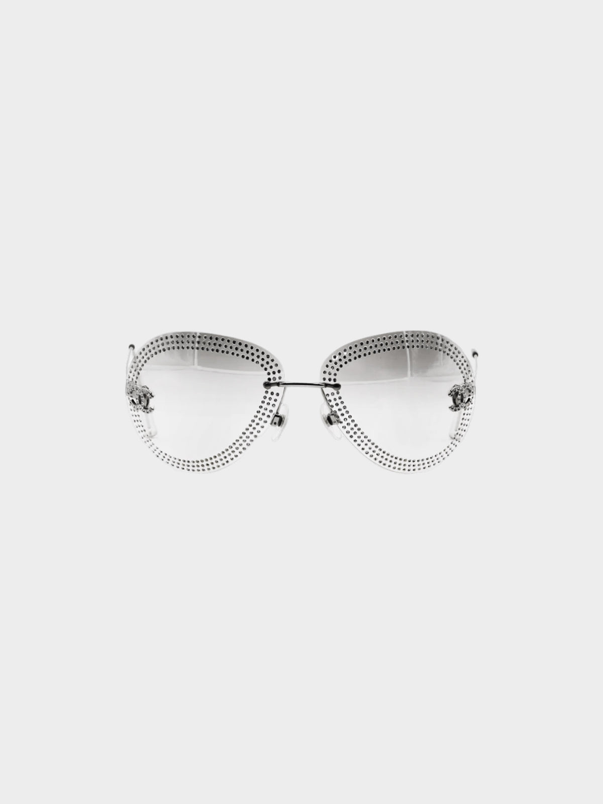 Chanel by Karl Lagerfeld 2000 Silver Rhinestone Studded Sunglasses