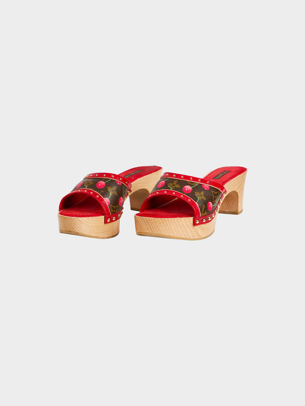 Louis Vuitton 2005 Takashi Murakami Cherry Print Wooden Clogs