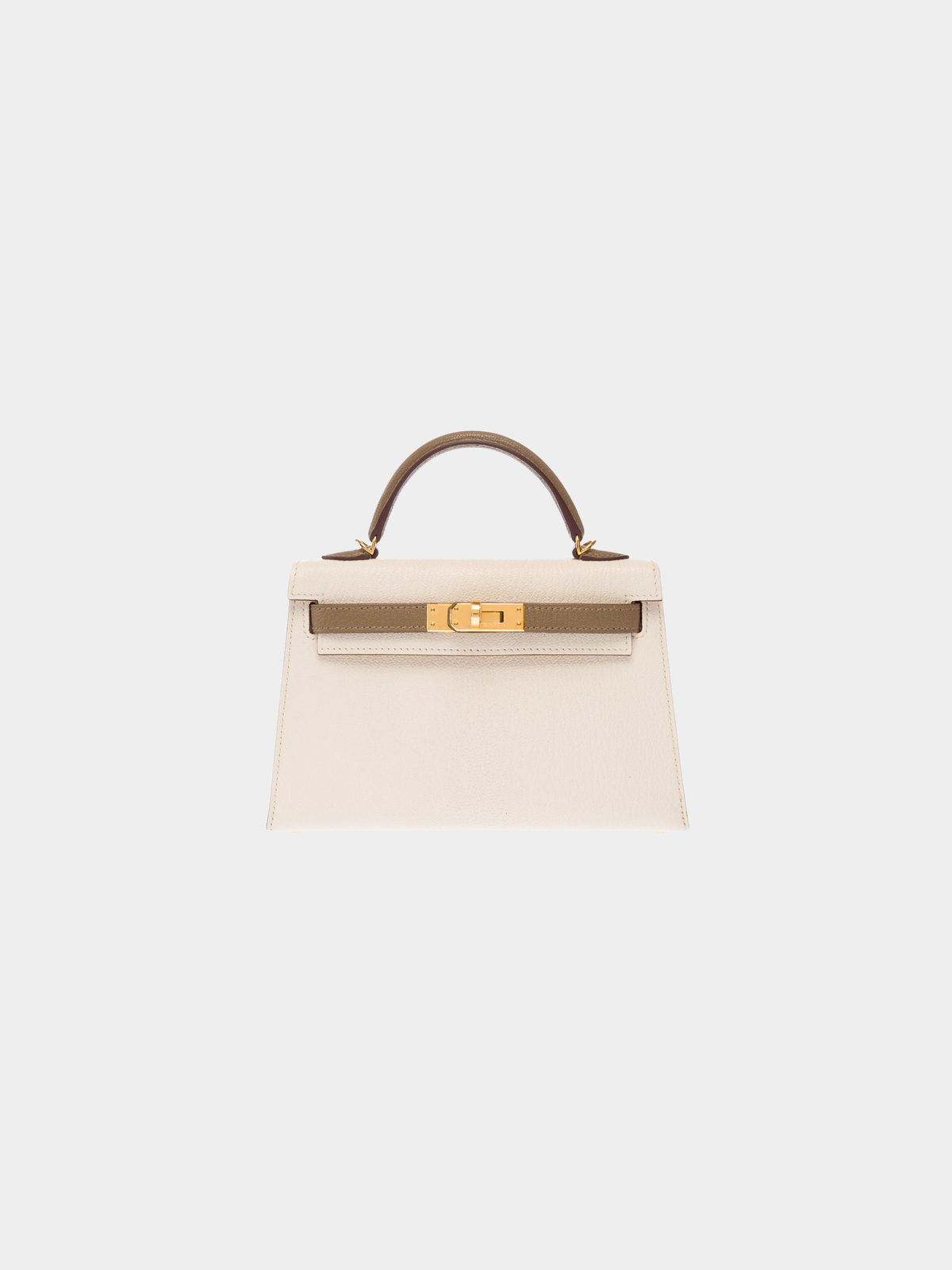 Hermès 2020s Beige and Gray Chèvre Mysore Mini Kelly 20 Sellier Bag