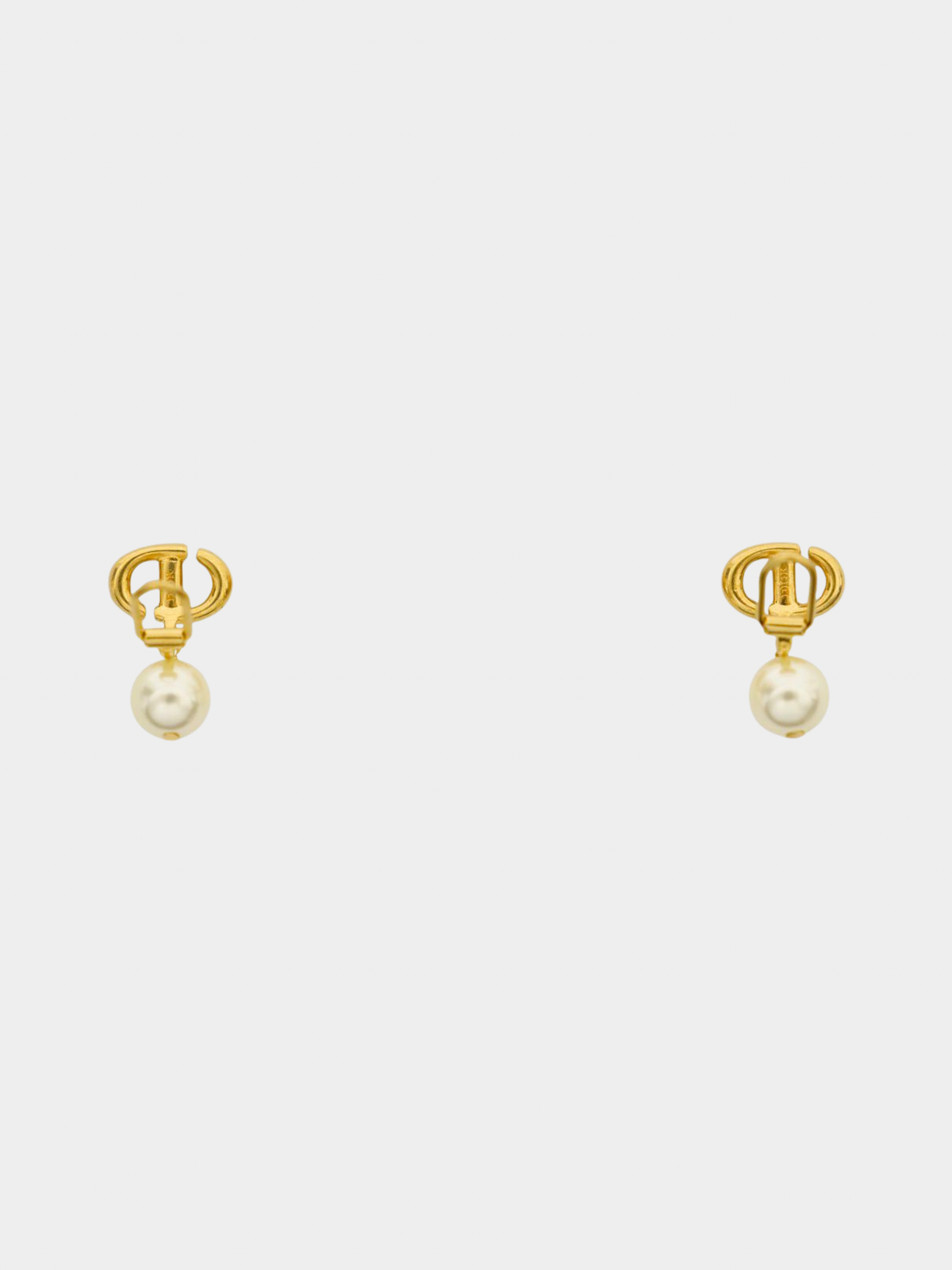 Christian Dior 2000s Gold CD Pearl Earrings