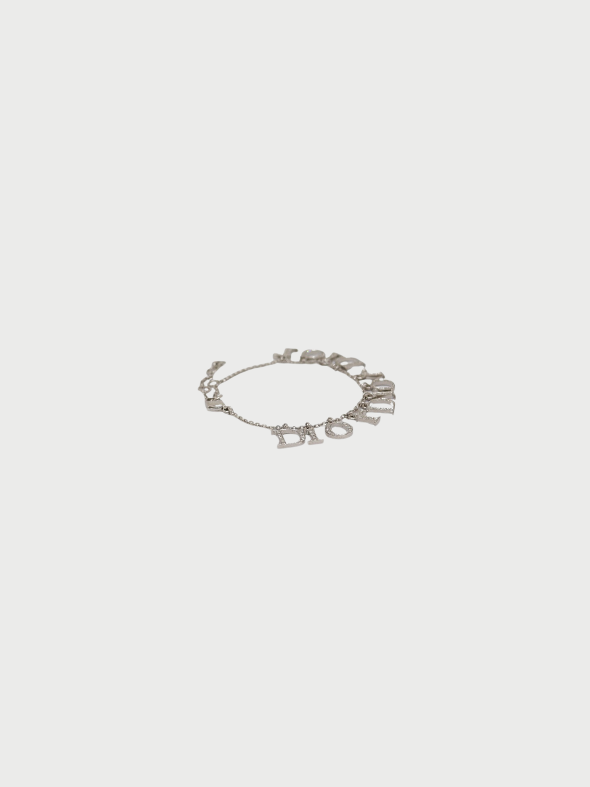 Christian Dior 2000s Silver Plated Metal Rhinestone Logo Bracelet