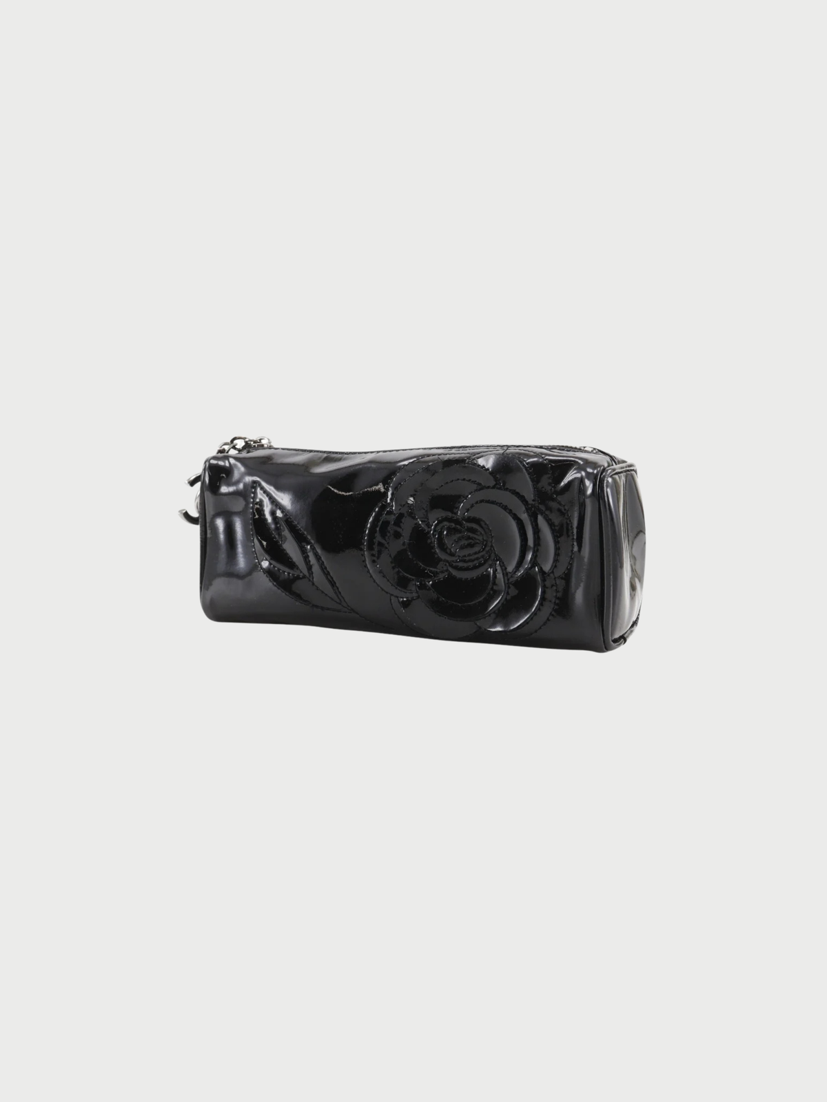 Chanel 2000s Black Enamel Camellia Pouch