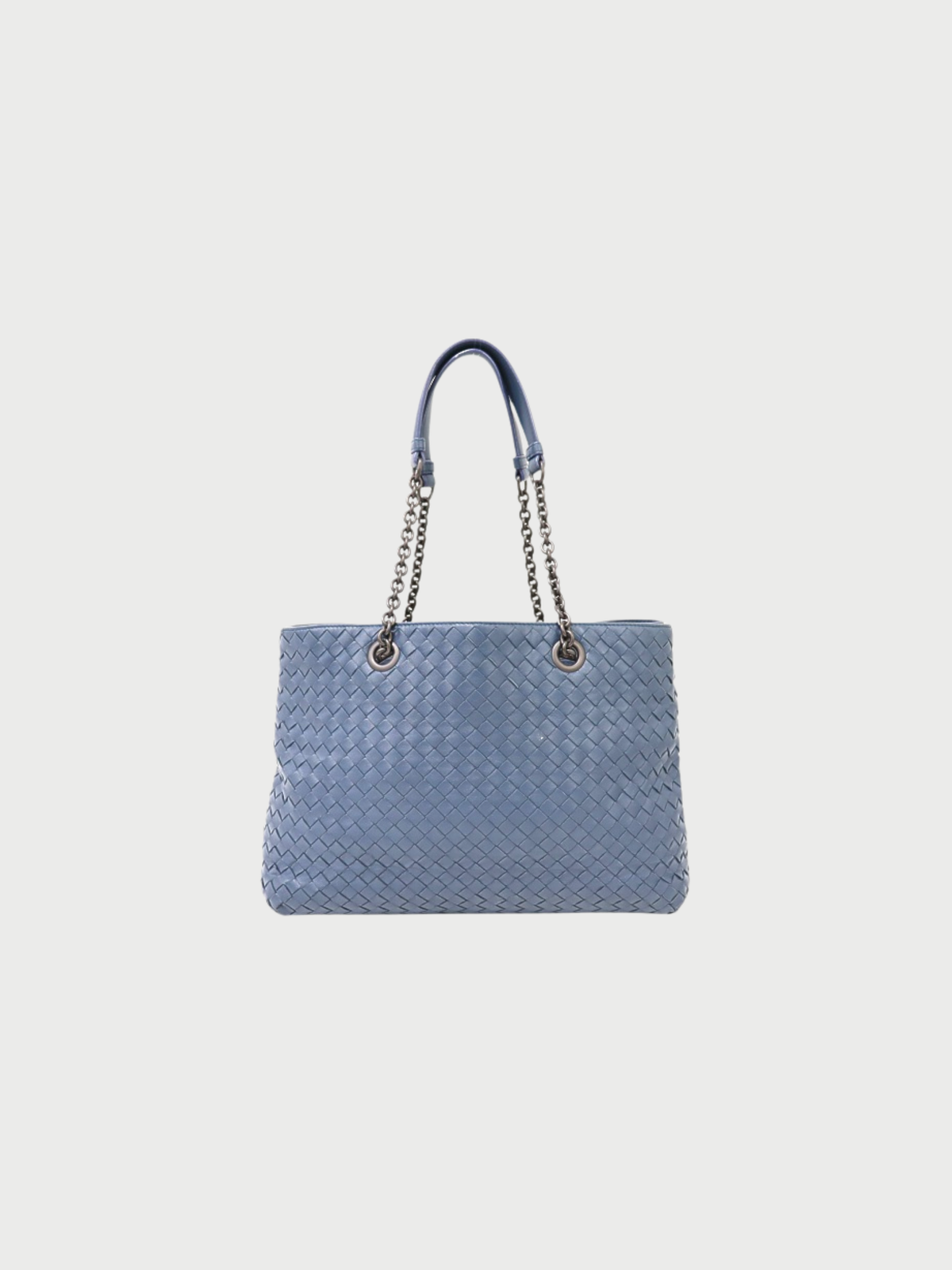 Bottega Veneta 2010s Blue Leather Intrecciato Chain Tote Bag