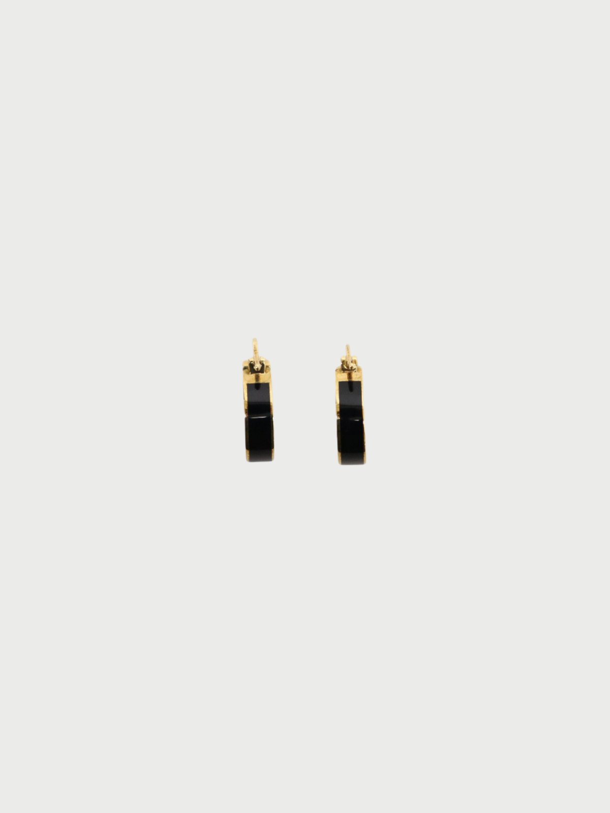 Miu Miu 2000s Black Gold Plated Metal Logo Enamel Earrings
