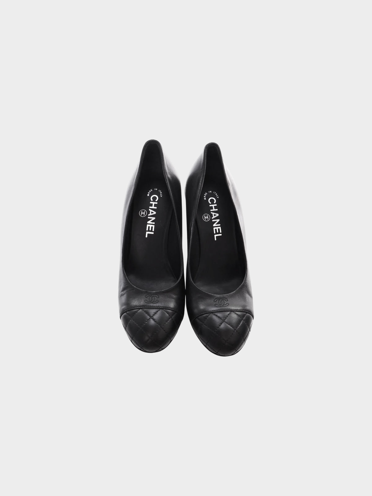 Chanel SS 2017 Black Leather CC Pumps with Faux Pearl Stacked Heels