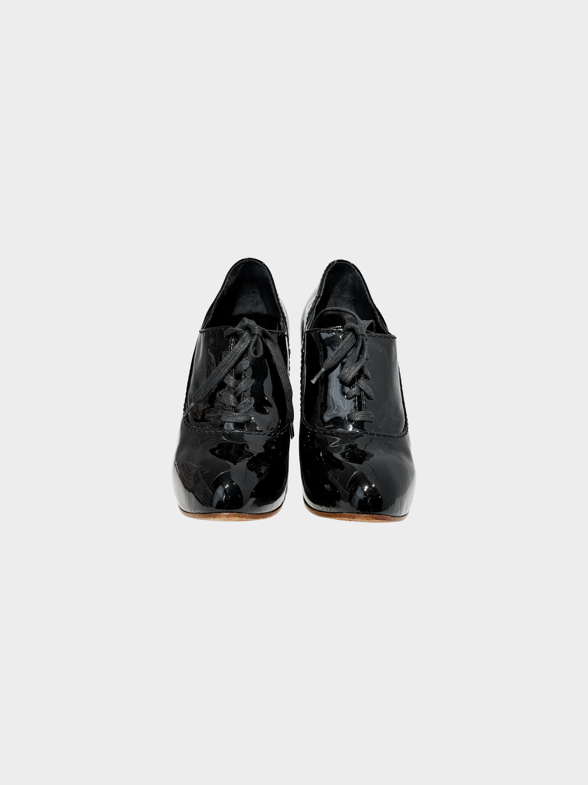 Chloe 2000s Black Patent Leather Lace-up Wedge Heels