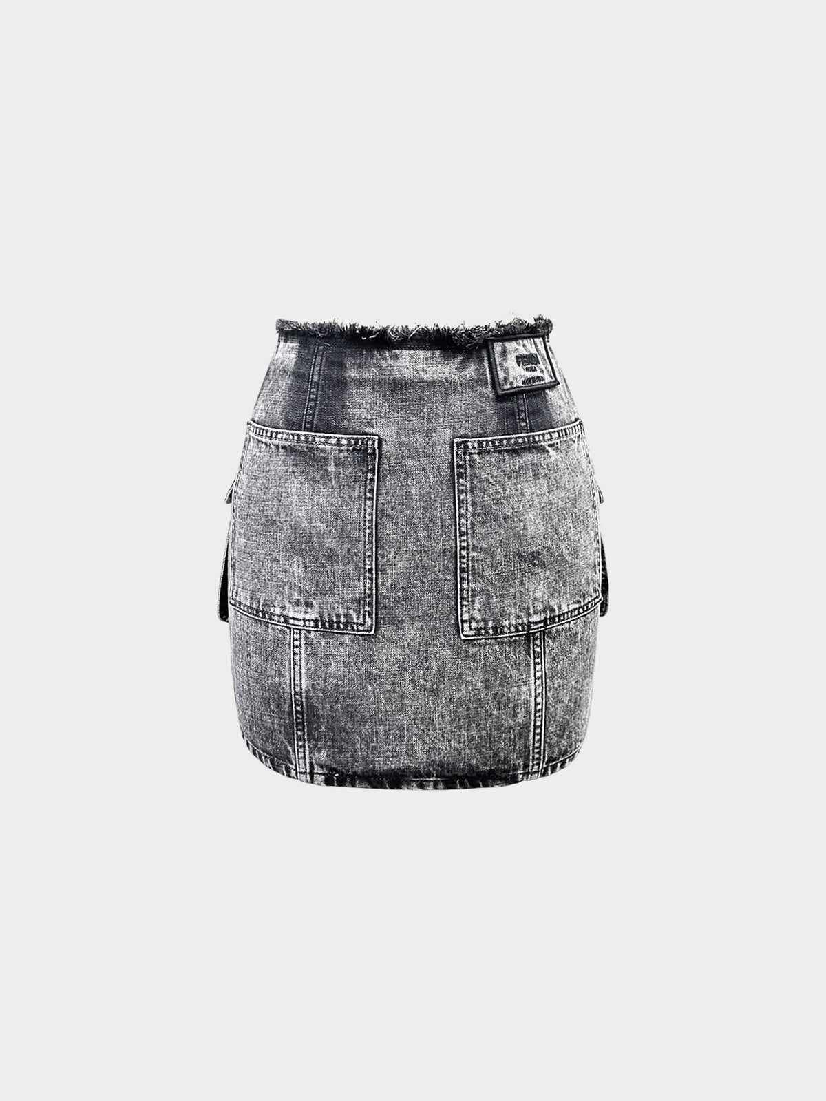 Fendi 2022 Grey Acid Wash Denim Mini Skirt