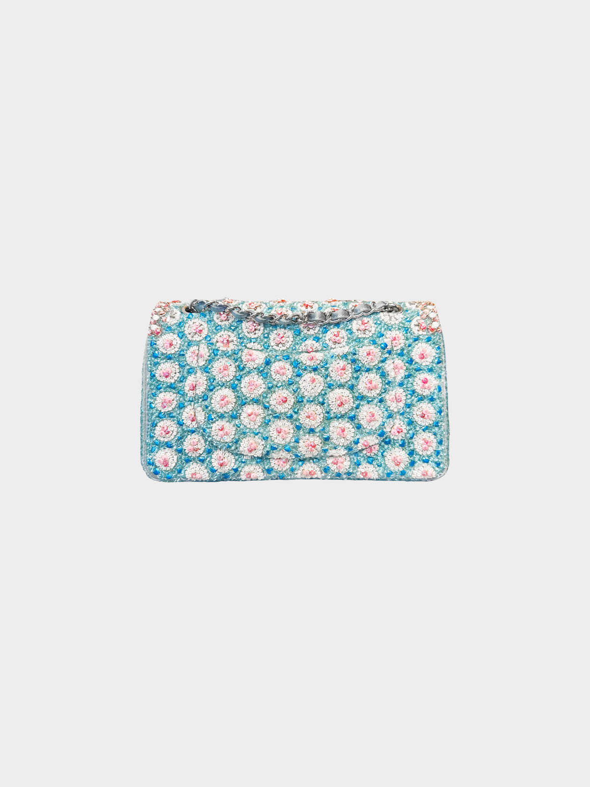 Chanel Cruise 2014 Blue Floral Beads and Sequins Double Flap Bag