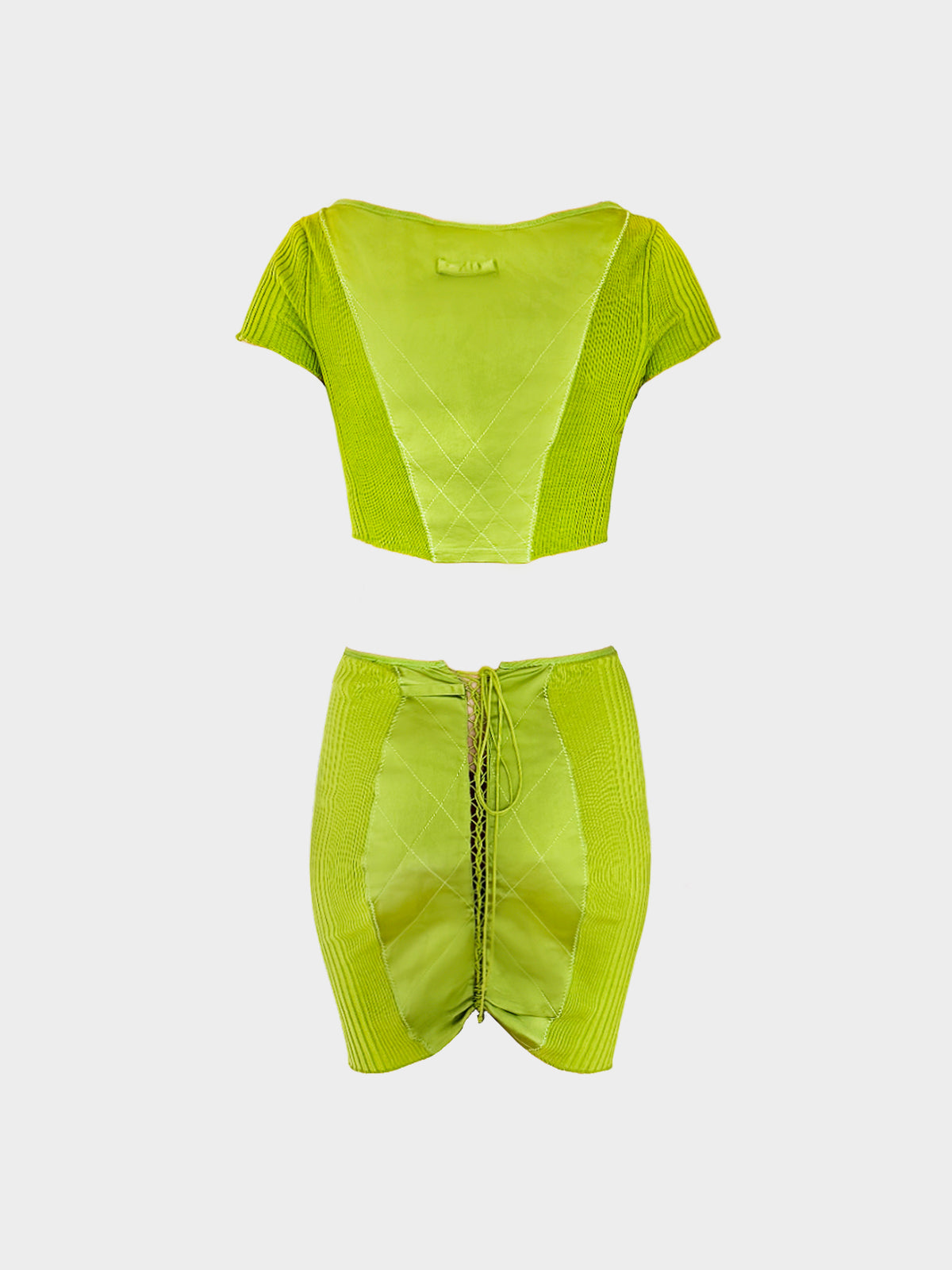 Jean Paul Gaultier 2000s Lime Green Knitted Top and Skirt Set