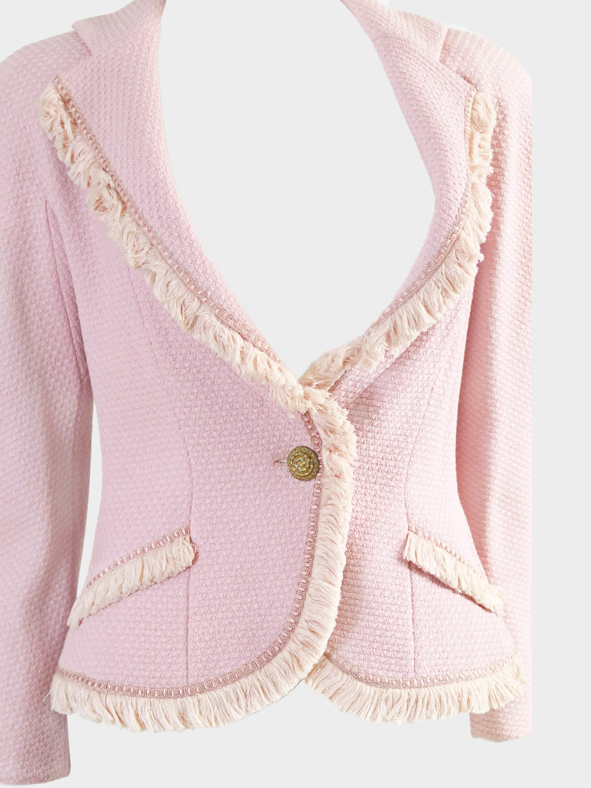Christian Dior FW 1997 Runway Pink Tweed Fringe Jacket