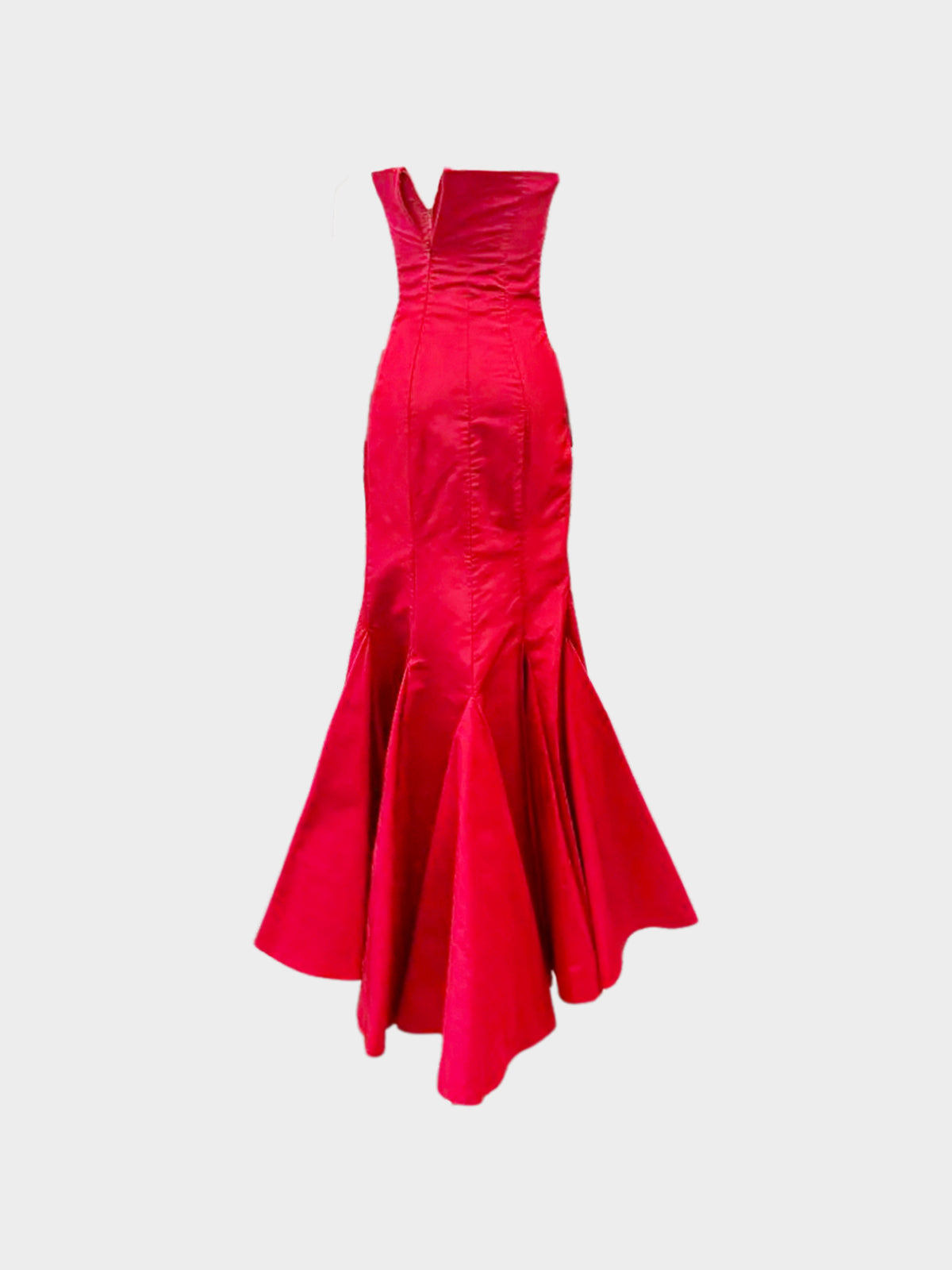 Valentino 2000s Red Strapless Silk Gown with Rosette Pockets