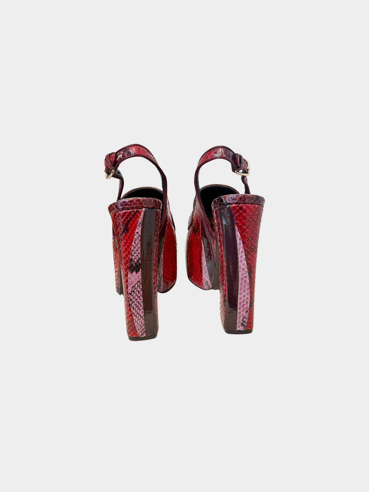 Gucci Fall 2024 Runway Red and Black Python Horsebit Platform Slingback Pumps