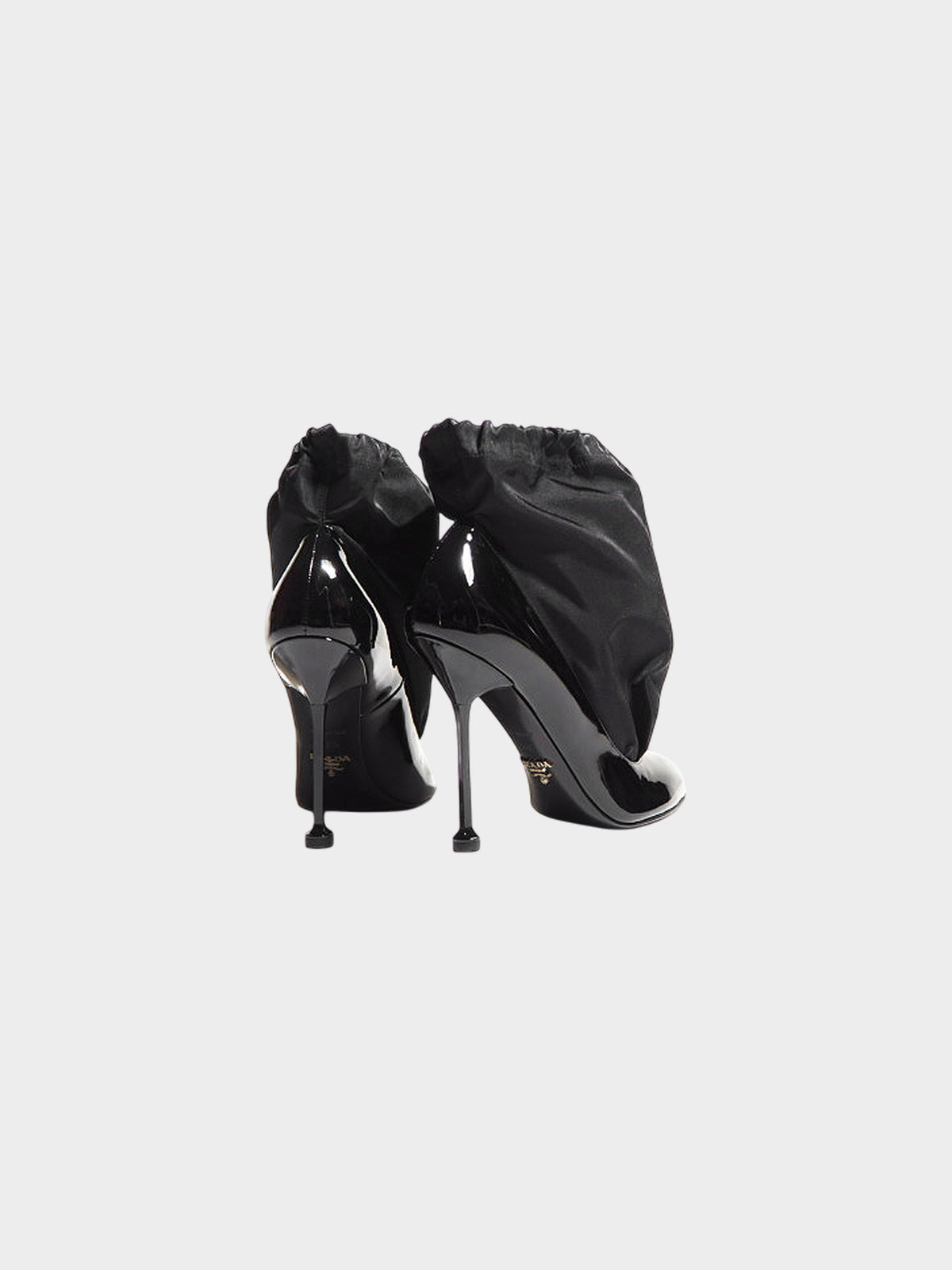 Prada FW 2018 Black Nylon Drawstring Panel Patent Leather Pumps