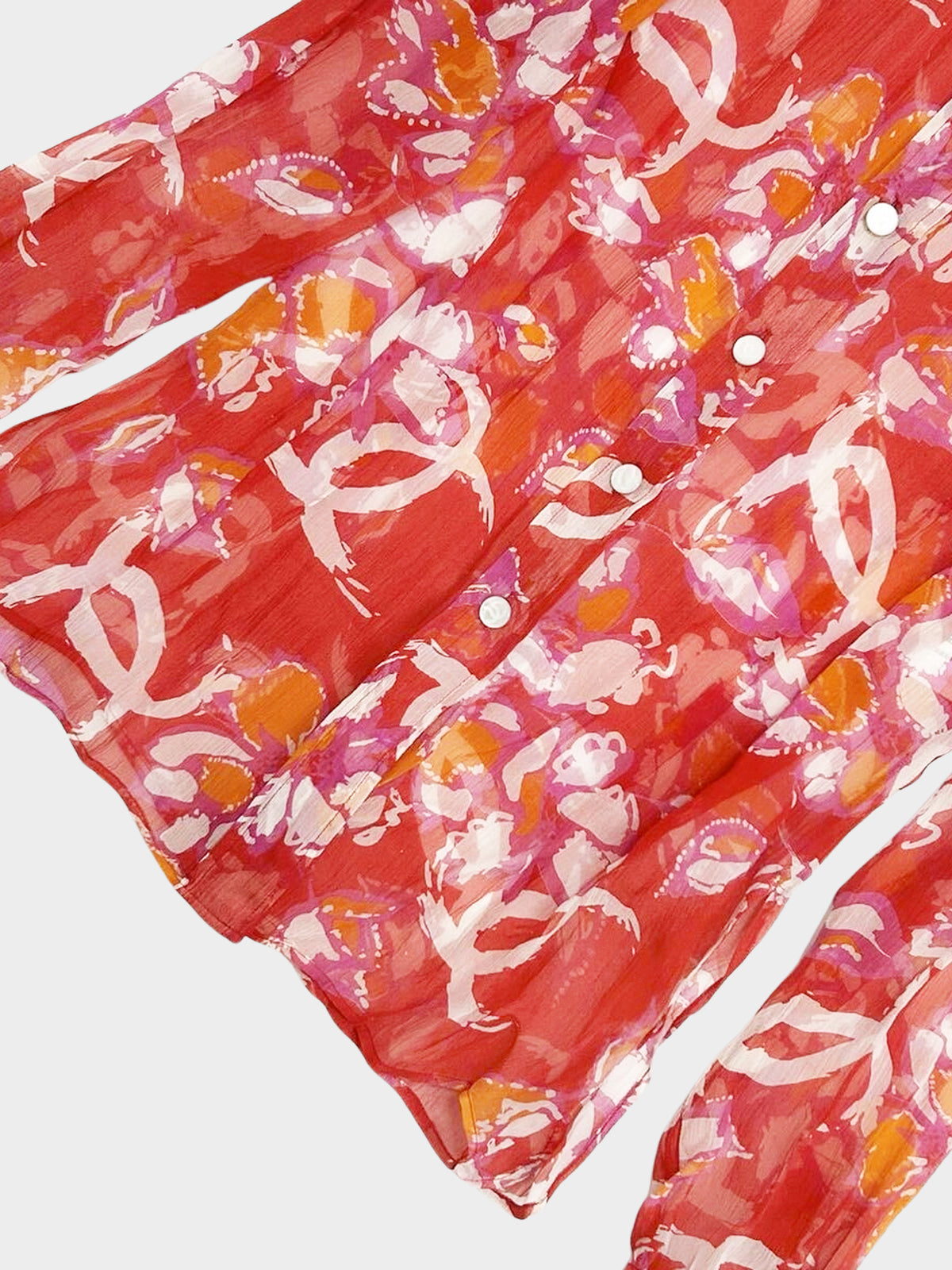 Chanel Rare SS 2001 Tropical Red Floral Button-up Shirt