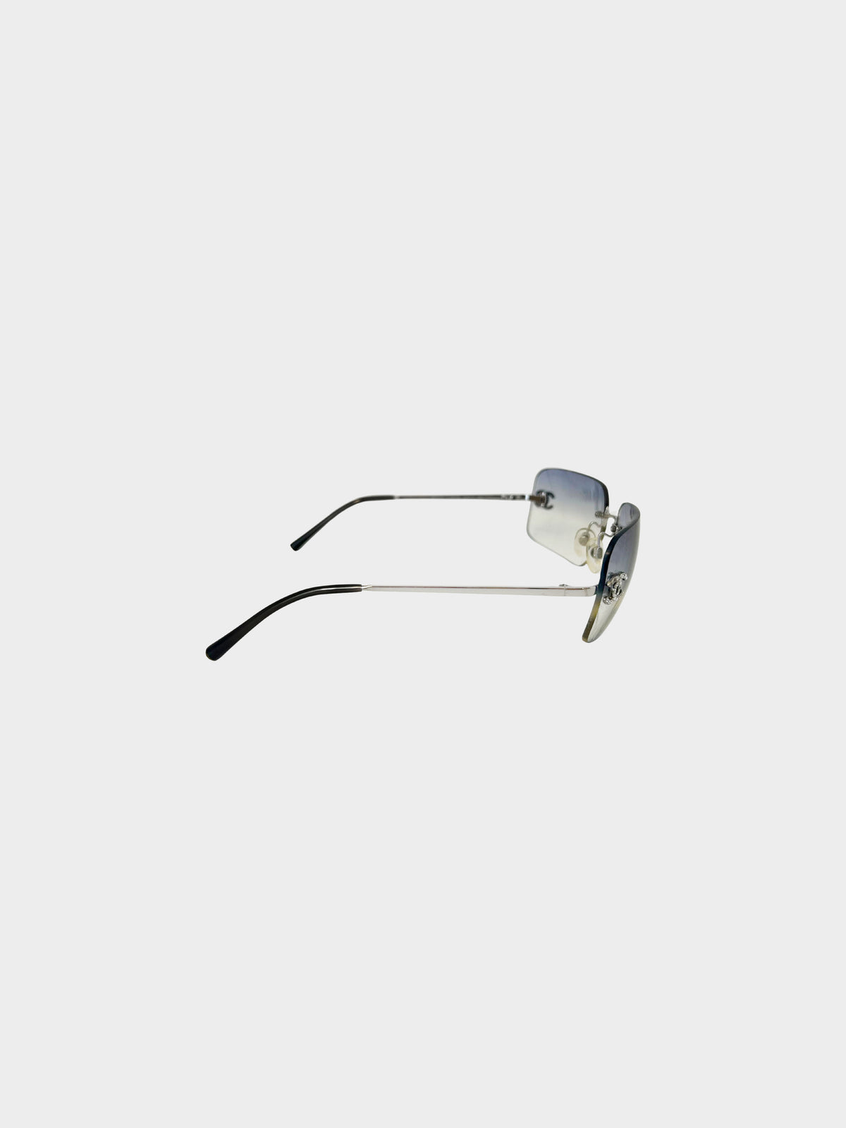 Chanel 2000s Gradient Blue Rimless Sunglasses with Rhinestones