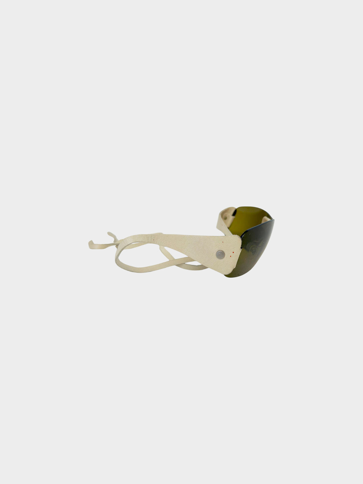 Chanel 1990s Rare Green Rimless Visor Sunglasses with Self-tie Leather Straps