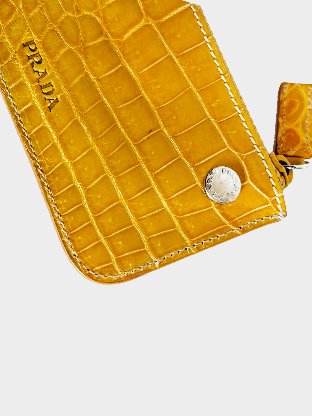 Prada 2000s Yellow Crocodile Leather Key Pouch