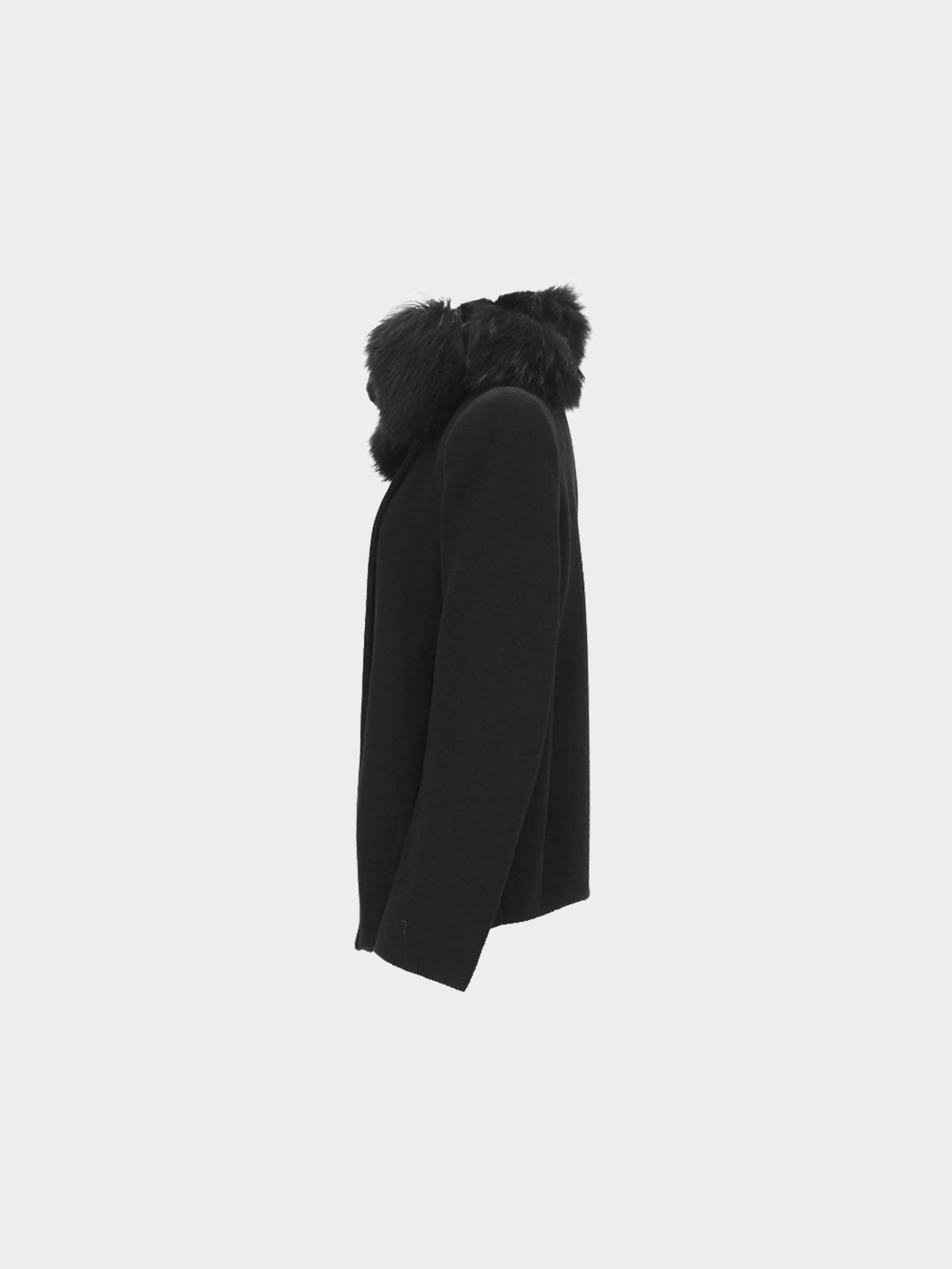 Prada 2009 Black Double Breasted Pea Coat Jacket with Fur Collar