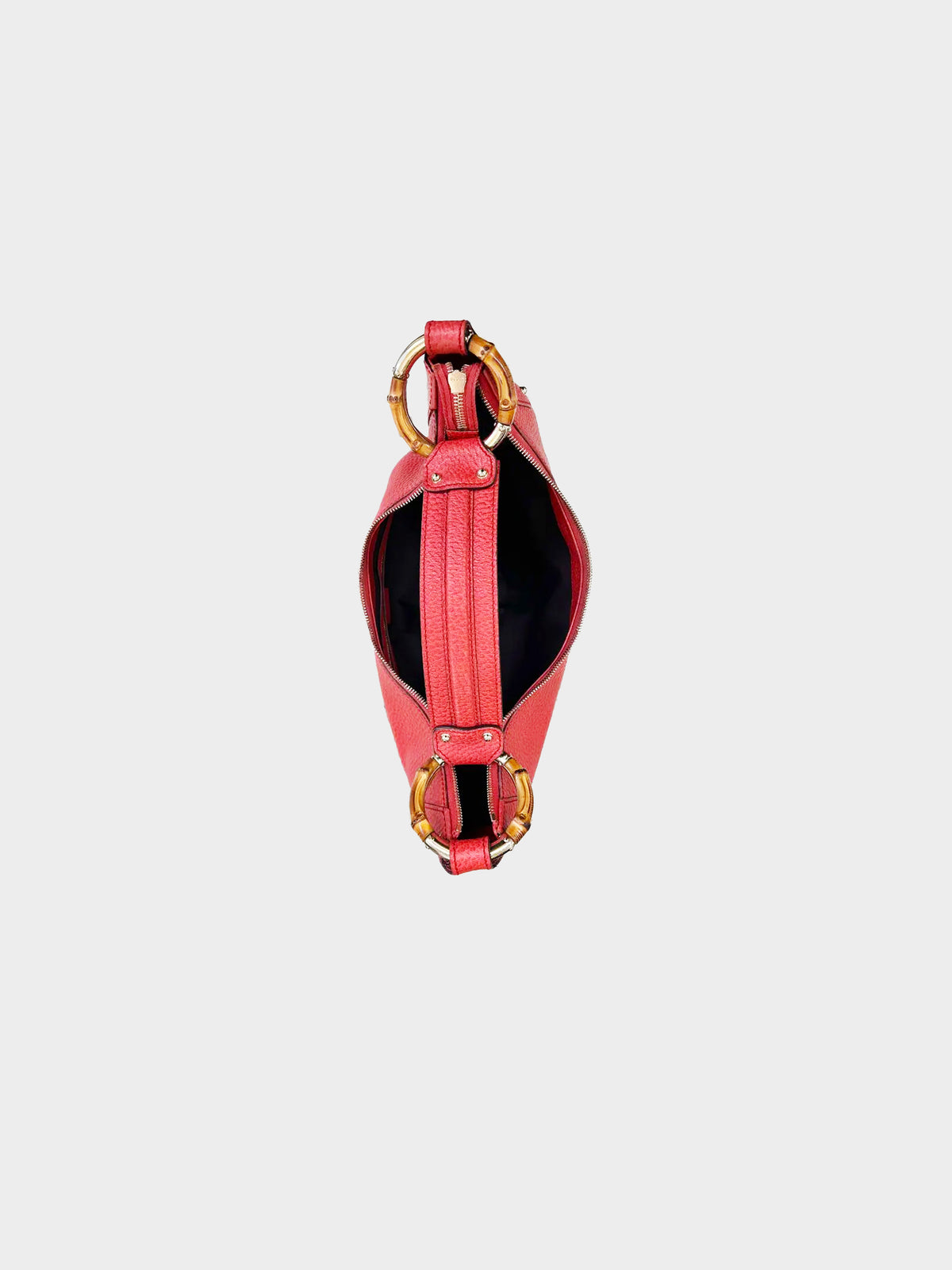Gucci Early 2000s Red Pebbled Leather Bamboo Ring Hobo Bag