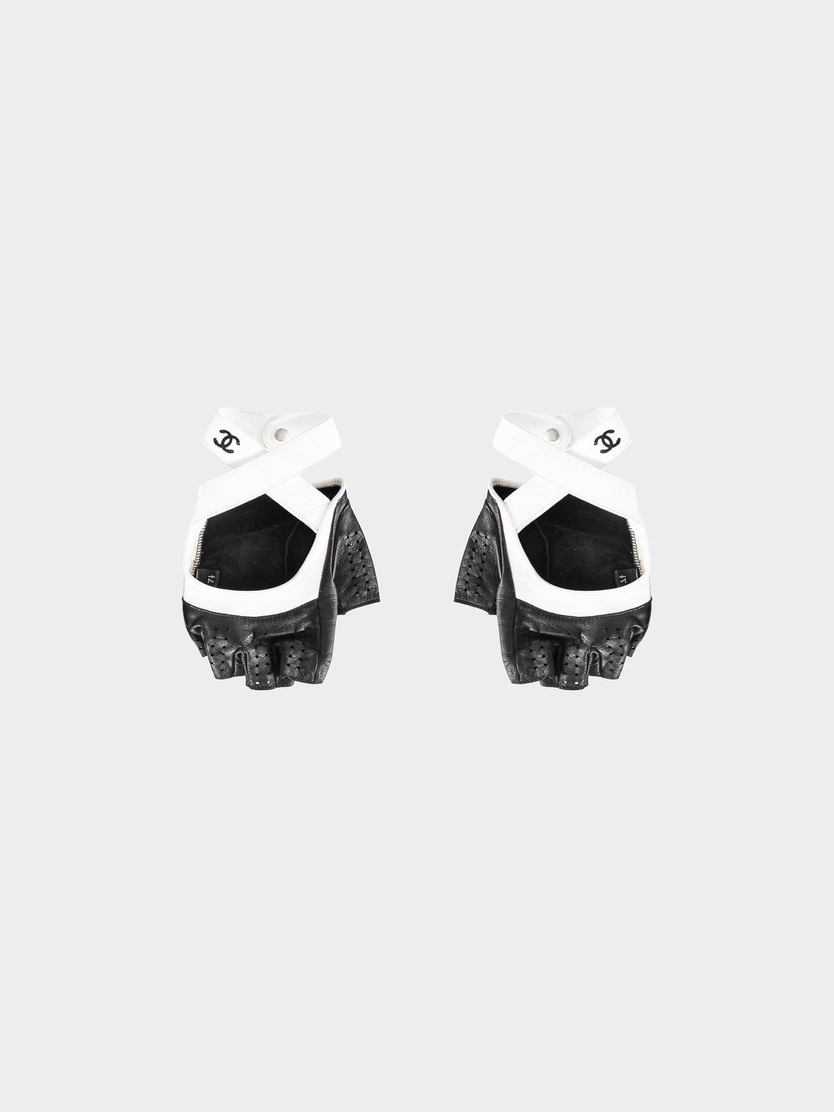 Chanel by Karl Lagerfeld Late 2010s Black and White Perforated Lambskin Leather Glovelettes