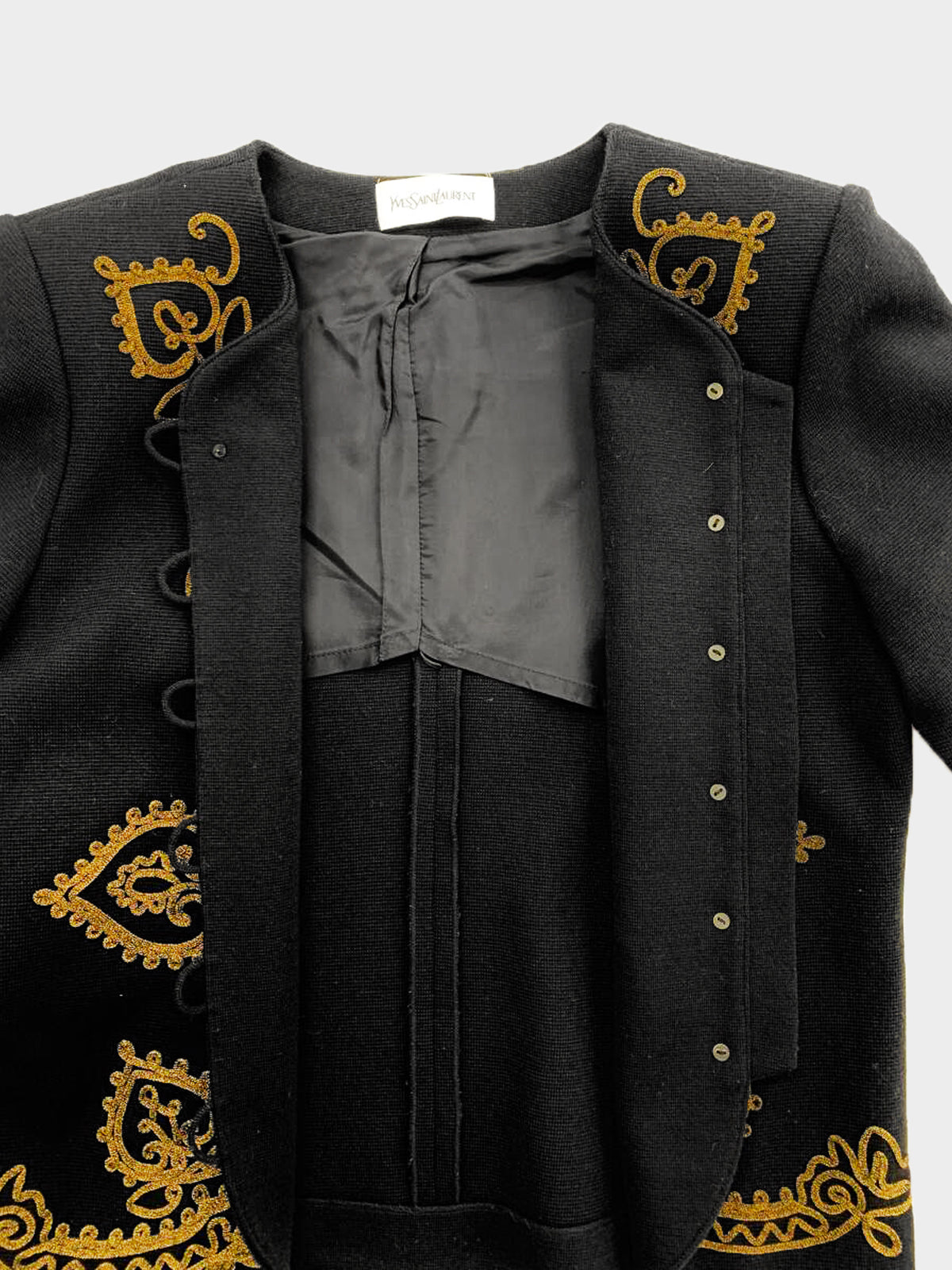 Yves Saint Laurent 2000s Black Wool Gold-embroidered Button-down Jacket