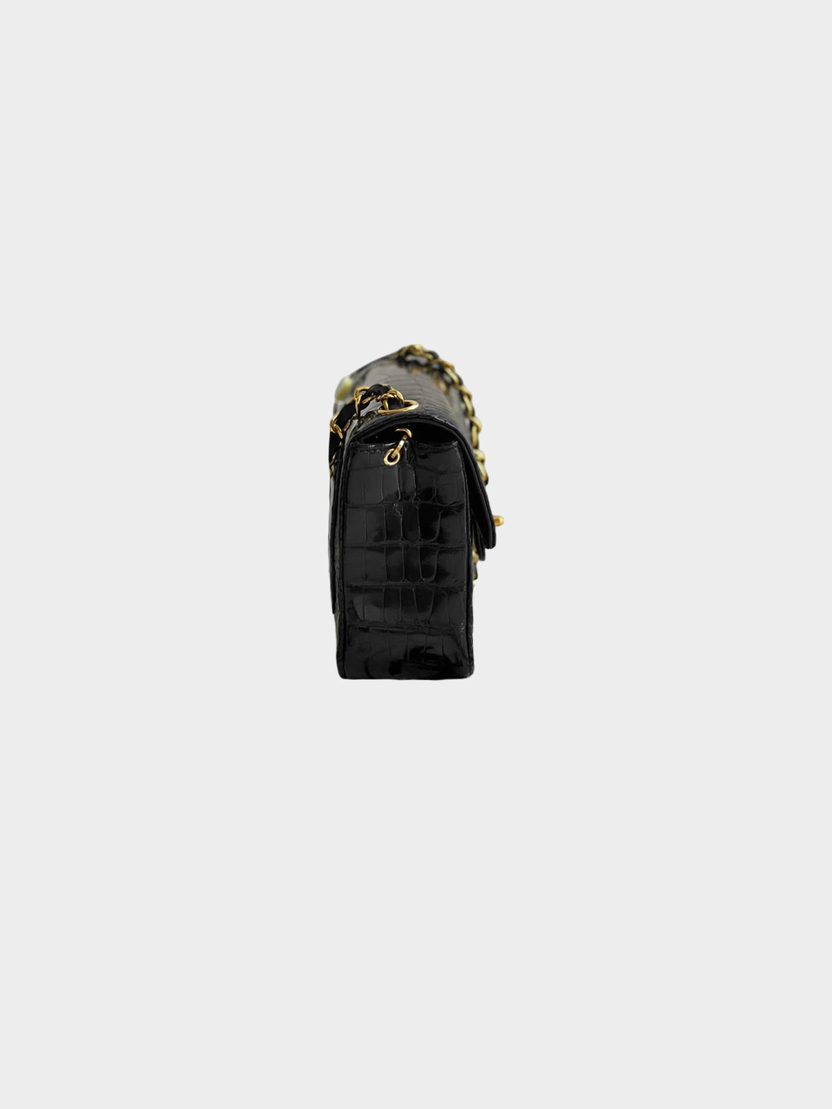 Chanel 1986-1988 Black Exotic Vintage Crocodile Mini Square Classic Flap Bag