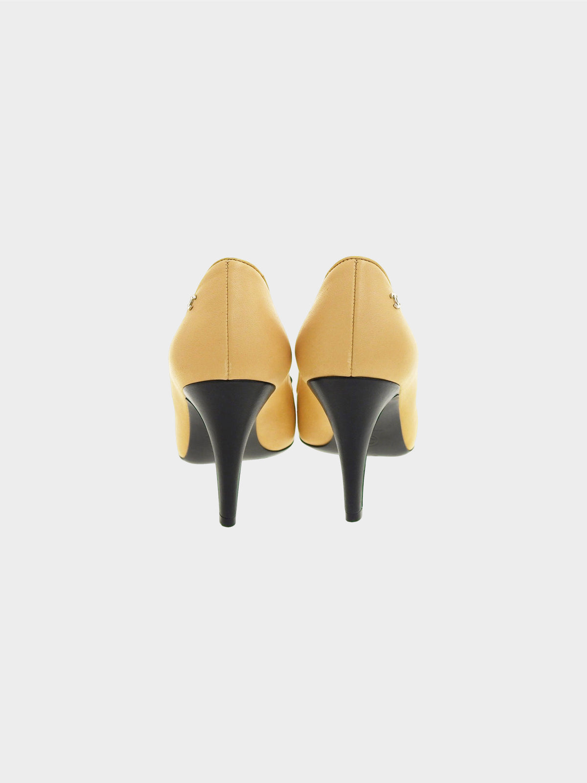 Chanel 2015 Black and Beige Lambskin Cap Toe Bow Pumps