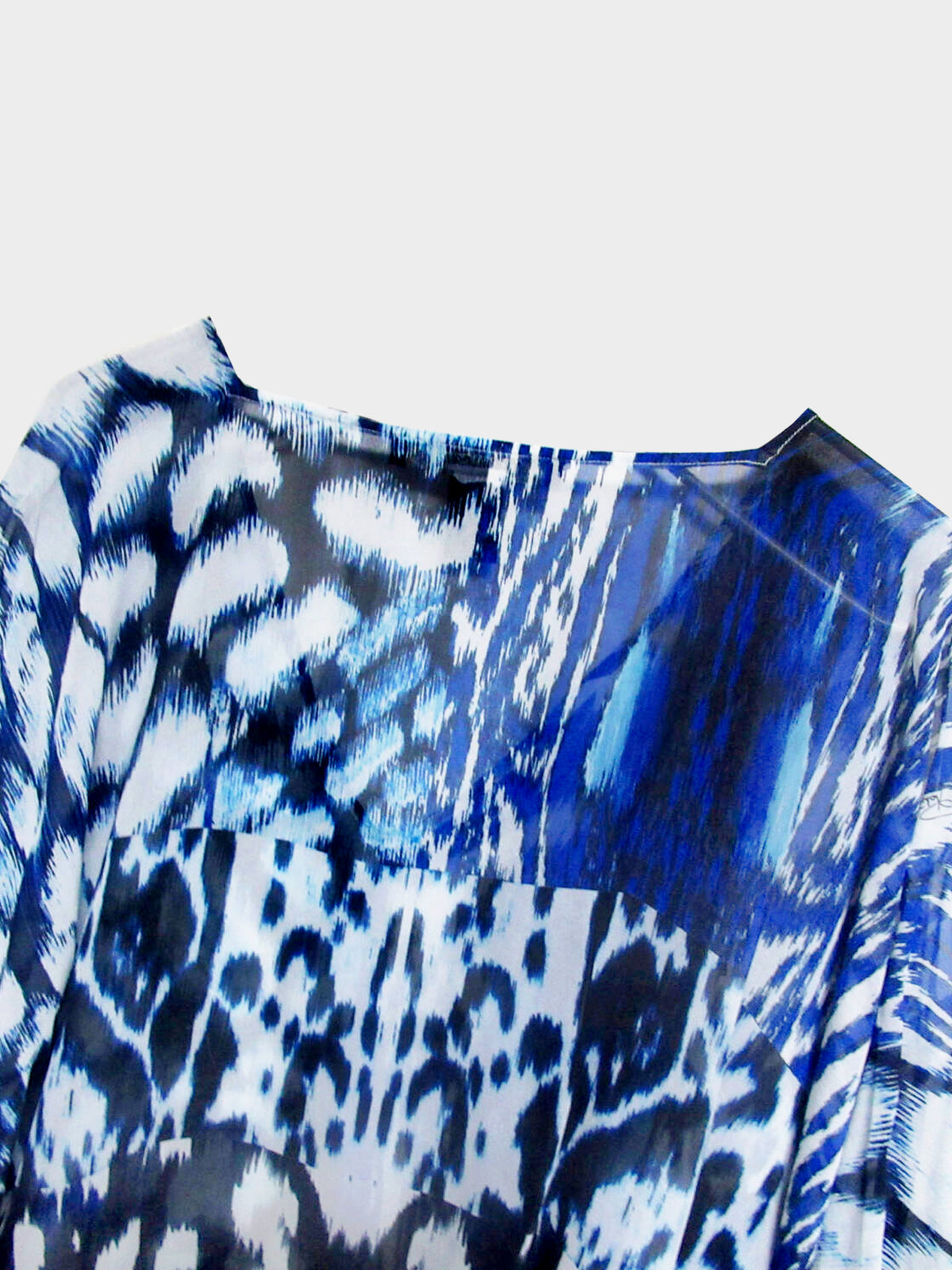 Roberto Cavalli 2010s Blue and White Animal Print Silk Poncho