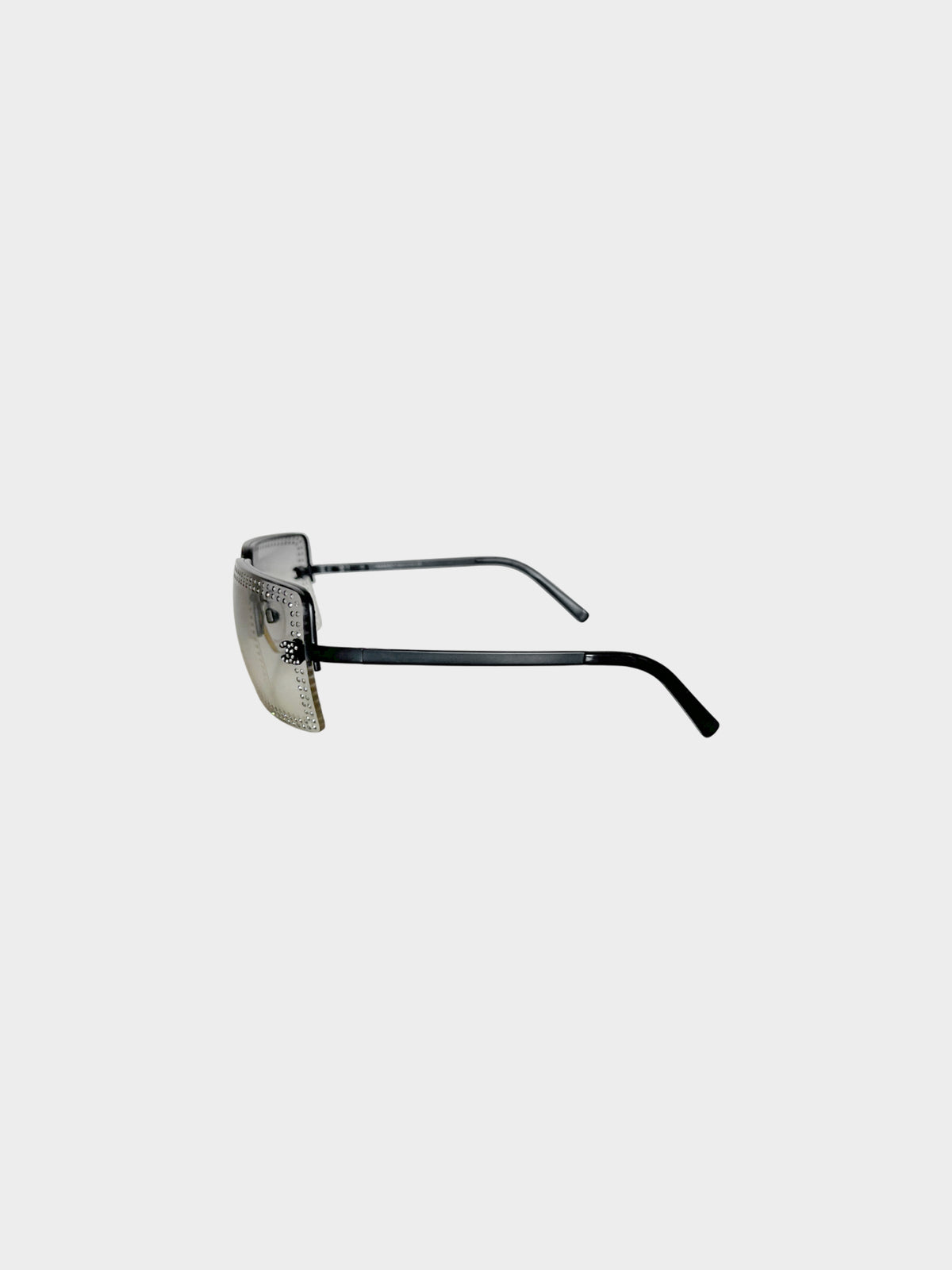 Chanel 2000s Gunmetal Rhinestone Studded Sunglasses
