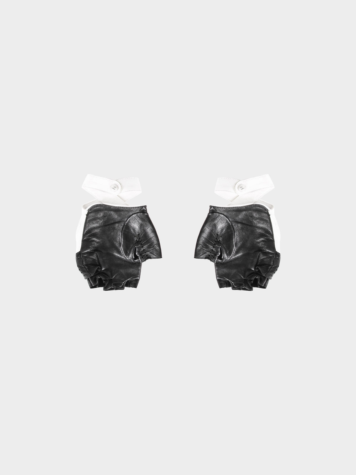 Chanel by Karl Lagerfeld Late 2010s Black and White Perforated Lambskin Leather Glovelettes