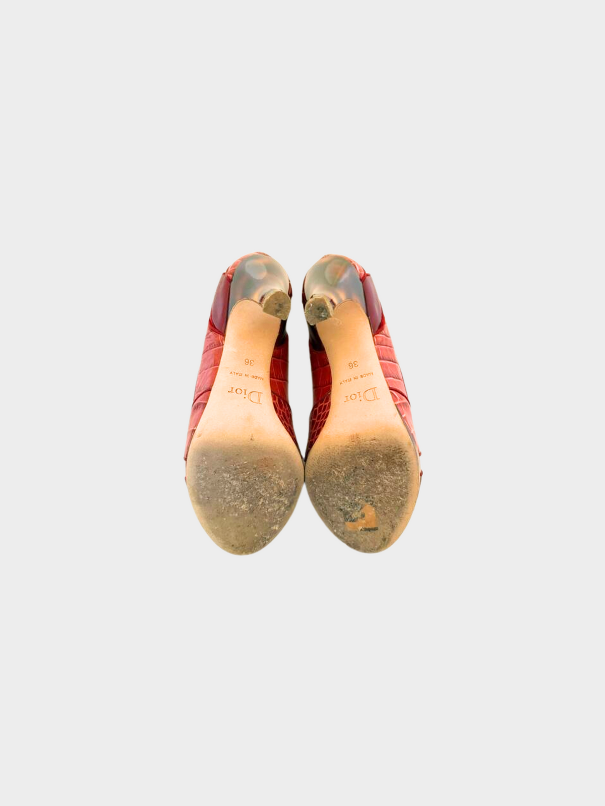 Christian Dior 2000s Red Snakeskin Ribbon Pumps