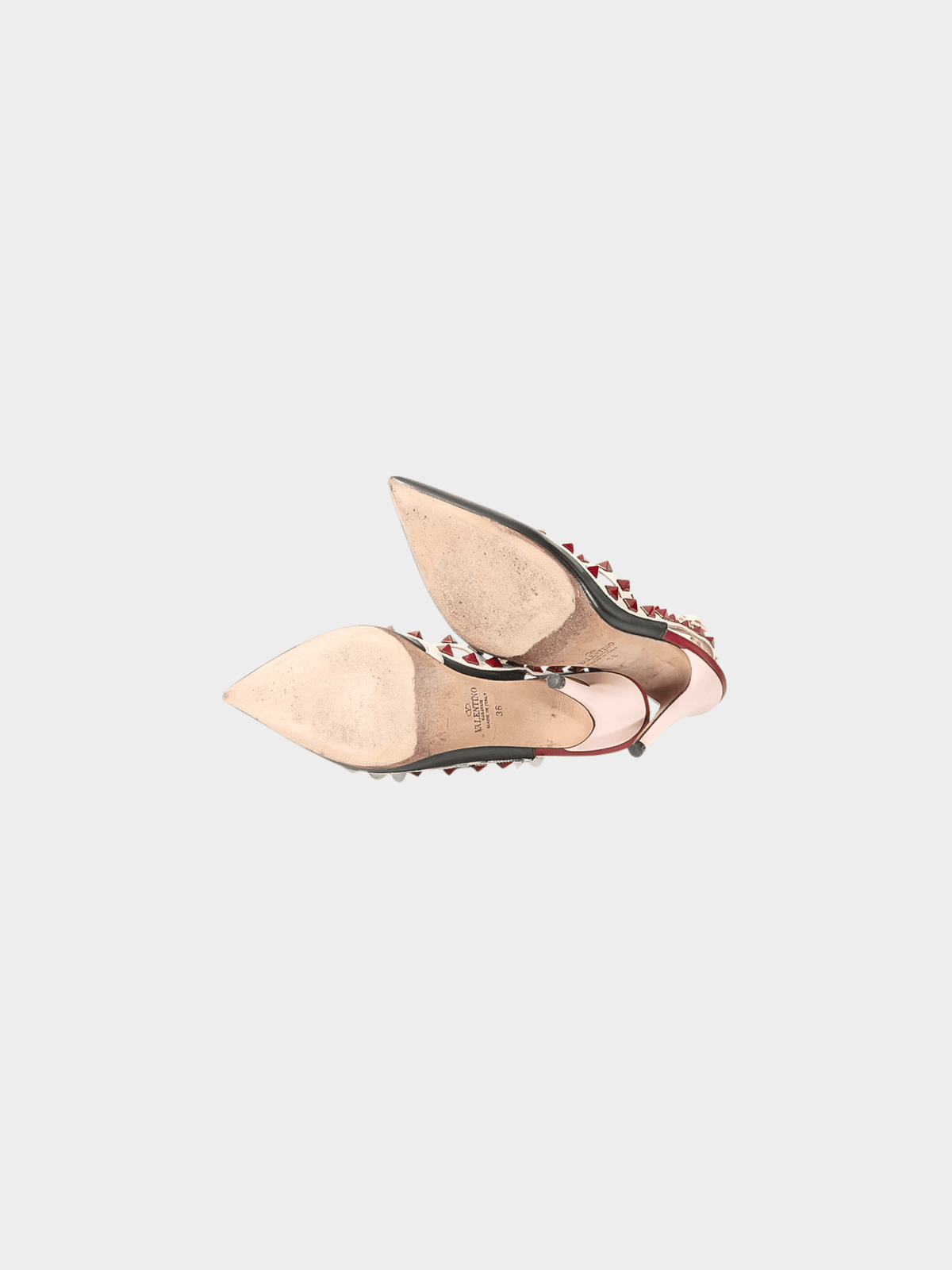 Valentino 2000s Black and Off White Leather Rockstud Ankle Strap Pumps
