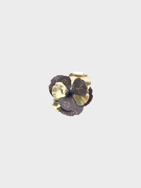 Louis Vuitton 2000s Brown Monogram Prosh Fleur Flower Brooch