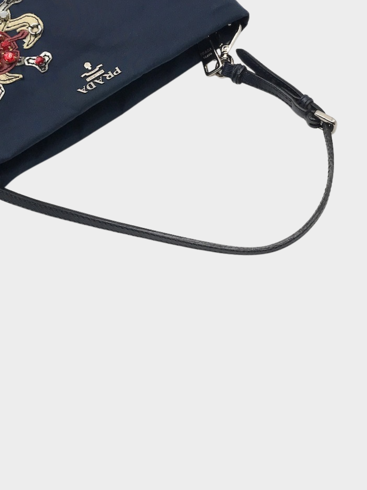 Prada 2000s Navy Blue Heart Motif Triangular Logo Nylon Handbag